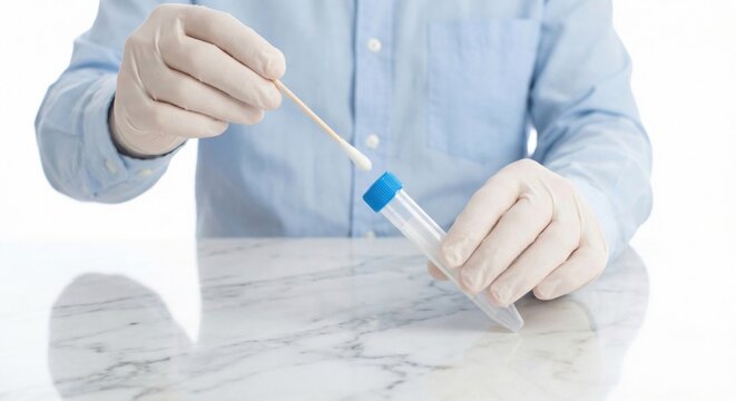 Healthcare worker holding medical swab and test tube