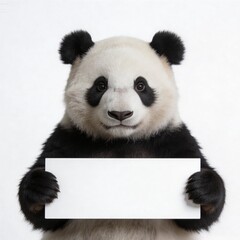 Obraz premium Cute Panda Character Showing Blank Signboard for Copy Space, Minimal Studio Shot