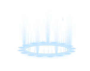 Futuristic neon blue ring glows with sparkling energy on dark background. Circular hologram suggests teleportation portal. Transparent PNG ideal for sci-fi interfaces. © Vitalii