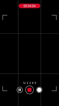 Vertical smartphone camera screen recording, interface template with timer digital view