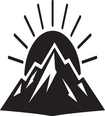 Black mountain sunrise silhouette icon symbolizing nature adventure and new beginnings in a minimal modern design © Abrar Hussain