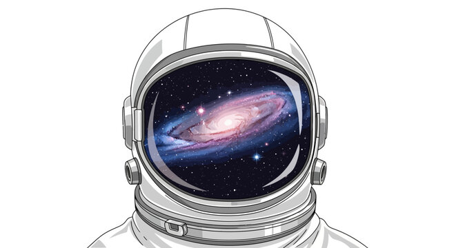 Illustration of an astronaut in a space helmet with a galaxy visible through the visor on International Day of Human Space Flight