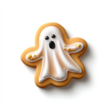 Spooky ghost-shaped cookie decoration halloween treats kitchen fun environment overhead view creative desserts