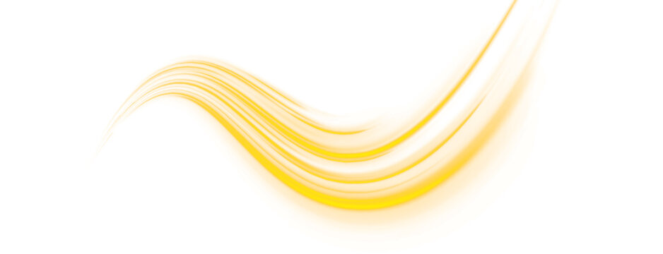 Glowing golden line swirls in abstract motion on dark backdrop. Smooth luminous curves convey speed and futuristic effect. Ideal PNG for sci-fi, tech, or branding visuals.