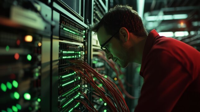 Server maintenance action data center location technology content type high-tech environment close-up viewpoint network optimization concept