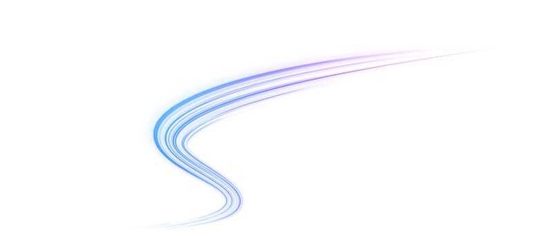 Glowing purple neon streak spirals in high-speed motion. Dynamic curved lines convey futuristic acceleration effect. Perfect PNG element for tech, gaming, or cyberpunk visuals.