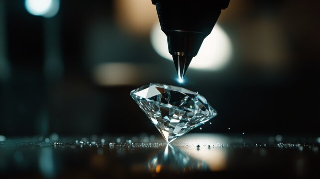 Laser engraving a sparkling diamond jewelry studio high-detail close-up elegant environment artistic perspective craftsmanship concept
