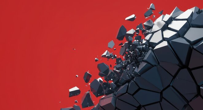 Abstract digital background illustrating extreme geometric fragmentation, disruption, and shattering effects. Ideal for concepts of breaking and chaos, movement, rupture, surface