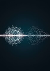 Naklejka premium Abstract rendering showing the simultaneous existence of a structured energy point and a continuous flowing wave form, illustrating quantum duality, paradox, spectrum, flow