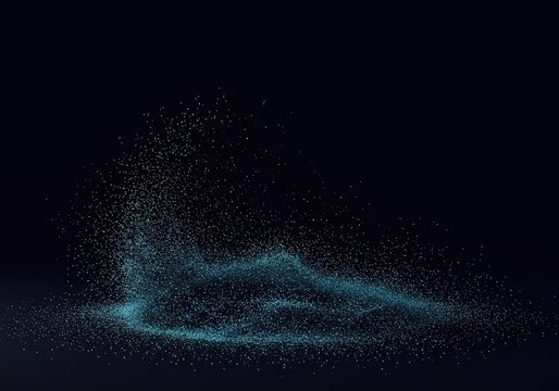 Close arrangement of uniform particles forming a concentrated mass that disperses into an open field, illustrating the concept of spatial distribution, space, pattern, elements