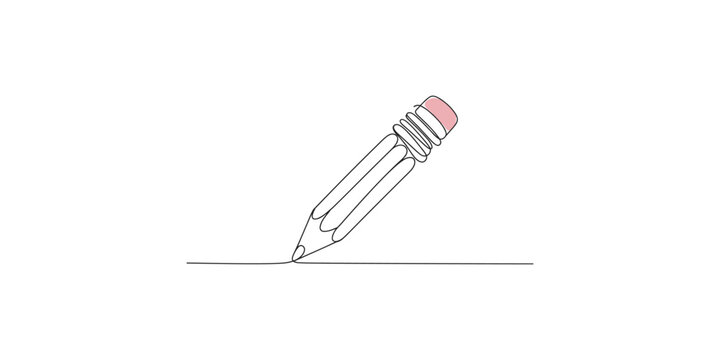 A pencil with pink eraser drawing a line on white background art illustration stationery