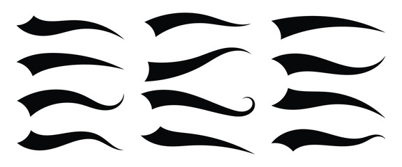 Set of Swoosh and swoop underline typography tails shape in flat styles. Swoosh line vector, underline swish, stroke swash swirl, Brush drawn curved smear. Hand drawn curly swish .eps10. © Thought Leader