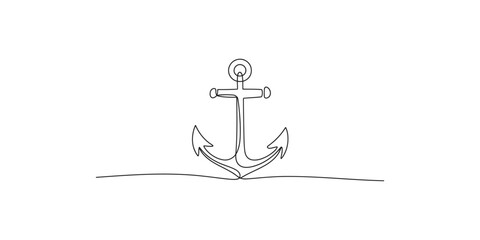 Obraz premium A simple line drawing of an anchor on the ocean floor or sea surface
