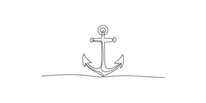 A simple line drawing of an anchor on the ocean floor or sea surface