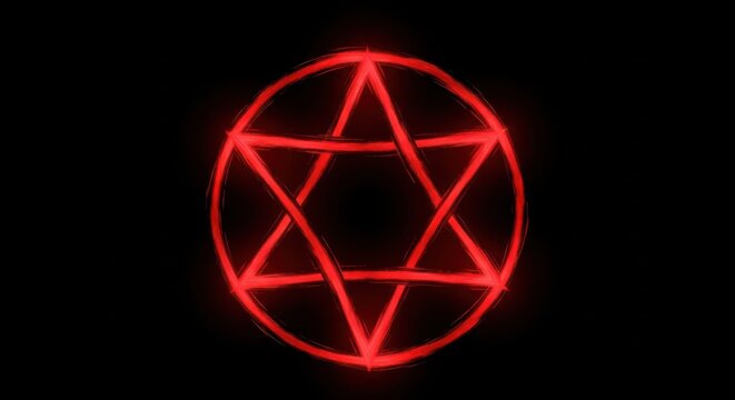 Glowing red pentagram symbol on black background for mystic concepts