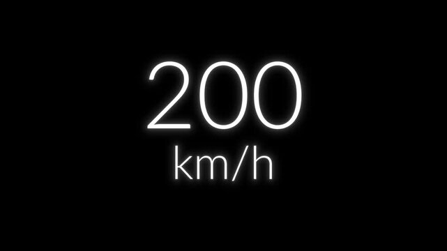 Speed fluctuating in kilometers per hour between 0 to 200 on black background for dynamic visuals