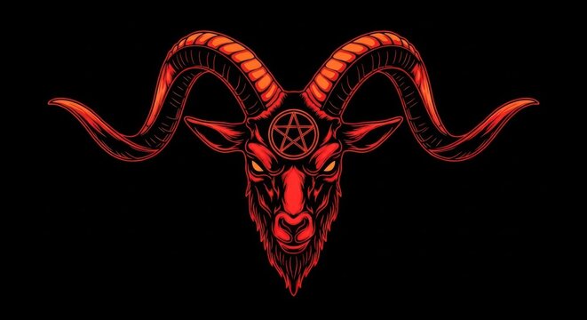 Vibrant red Baphomet head with pentagram on forehead