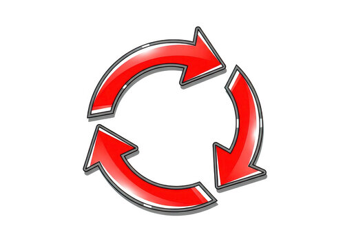 A red circular arrow symbol isolated on transparent background