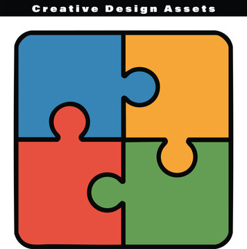 Four colorful puzzle pieces fitted together to form a square icon on a plain white background