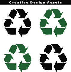 Fototapeta premium Four variations of the universal recycling symbol in black and green colors for environmental use