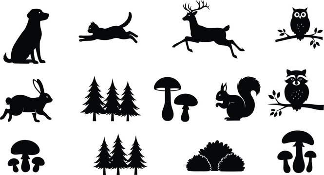 Silhouette of forest animals and trees