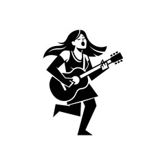 Fototapeta premium Black and white vector illustration of a woman singing and playing guitar on white background