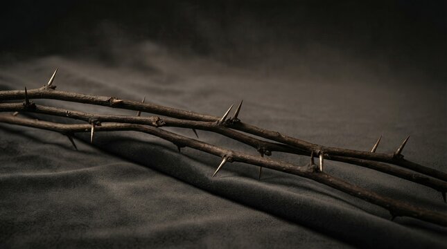 Good Friday thorn branches display with several thorny sticks on a dark background