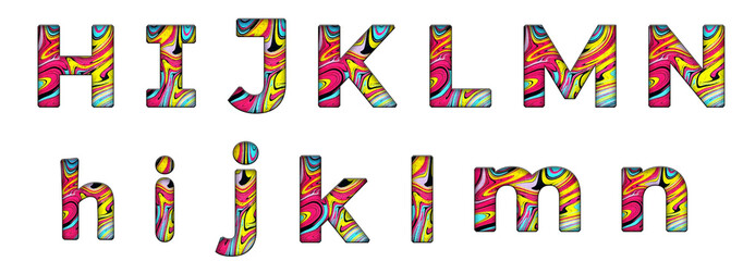 Abstract psychedelic pattern acid stains h, i, j, k, l, m, n word design text alphabet letter typography font design © skopurbo