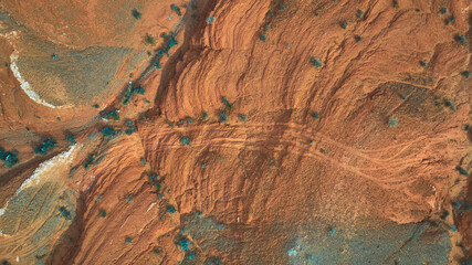 Aerial Red Rock Formations and Desert Vegetation Near Overton Nevada Top Down © Nicholas J. Klein