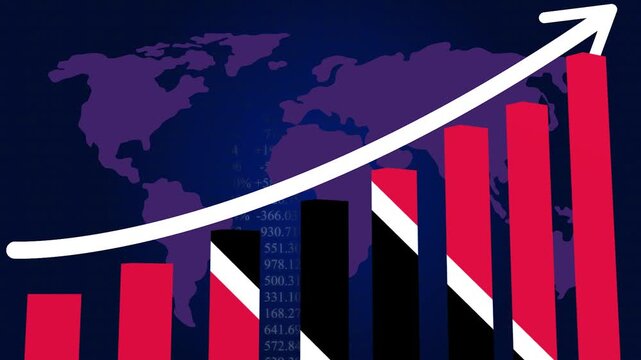 Trinidad economic growth concept with rising bar chart and upward trend arrow