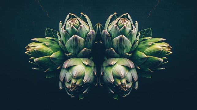 Symmetrical Artichokes on Dark Surface