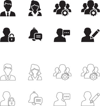 User profile icon set. Solid black vector avatars for mobile application interface and account representation..eps