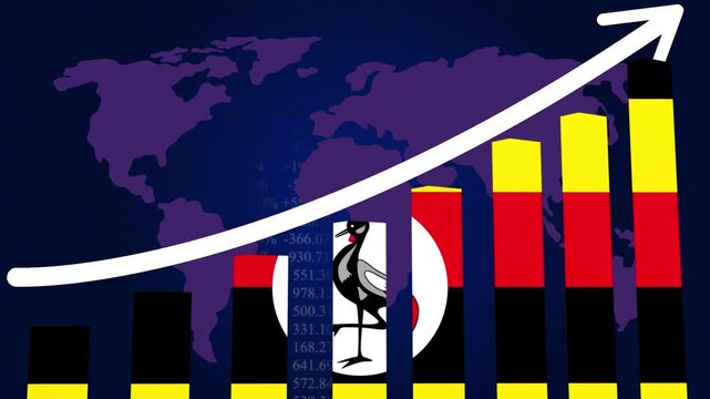 Financial Growth in Uganda: A dynamic graphic visualizing financial success in Uganda, with upward-trending bar graphs and a global map backdrop.