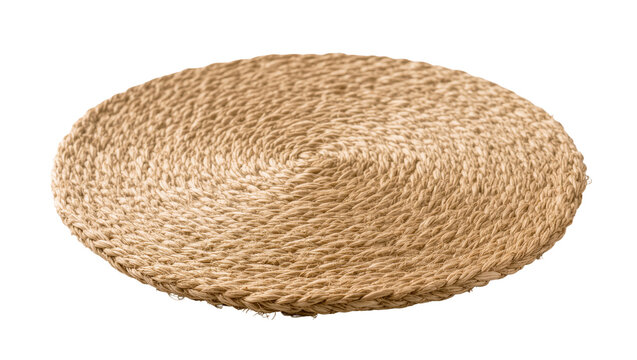 Round natural braided placemat or coaster made from organic straw or jute fiber