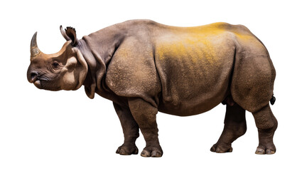 Fototapeta premium Majestic Indian rhinoceros stands proudly, showcasing its powerful form and unique skin