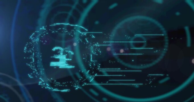 Digital interface with security padlock and data processing against blue background