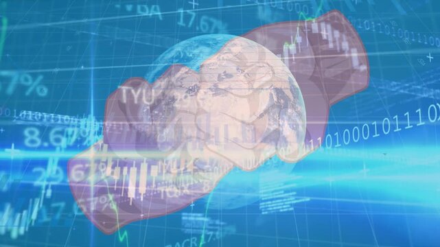 Animation of financial data processing over two fists