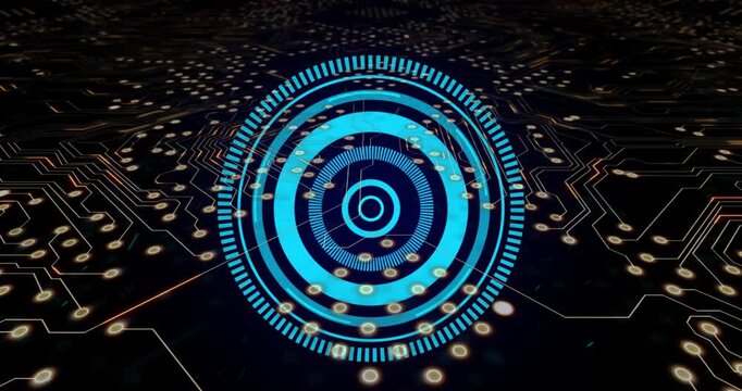 Animation of digital data processing and scan scoping over clack background