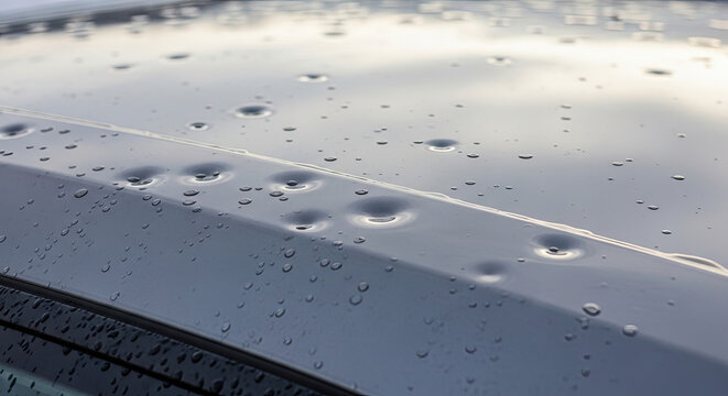 Car roof dented by hail
