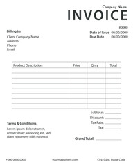 Obraz premium Ultra Minimalist Black and White Business Invoice Vector Template EPS