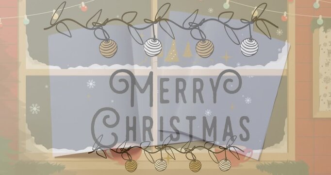 Animation of christmas greetings text over christmas decorations