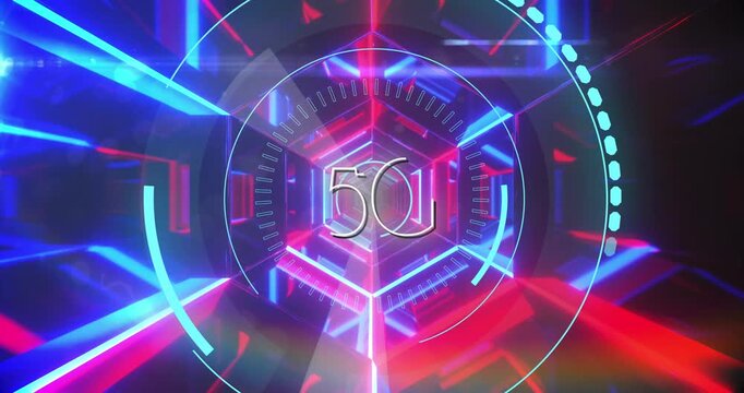 Animation of processing circle and integrated circuit over neon lines
