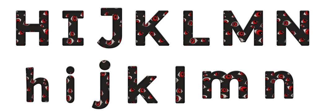 Eyes pattern dark horror h, i, j, k, l, m, n word design text alphabet letter typography font design