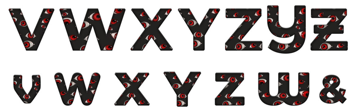 Eyes pattern dark horror V, W, X, Y, Z word design text alphabet letter typography font design