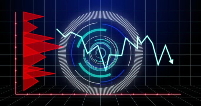 Animation of data processing with blue arrow over scope scanning and grid