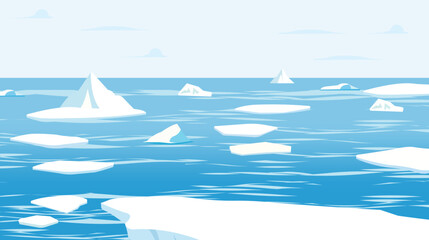Arctic Ocean Landscape with Floating Icebergs Vector Illustration.. © Tanjida