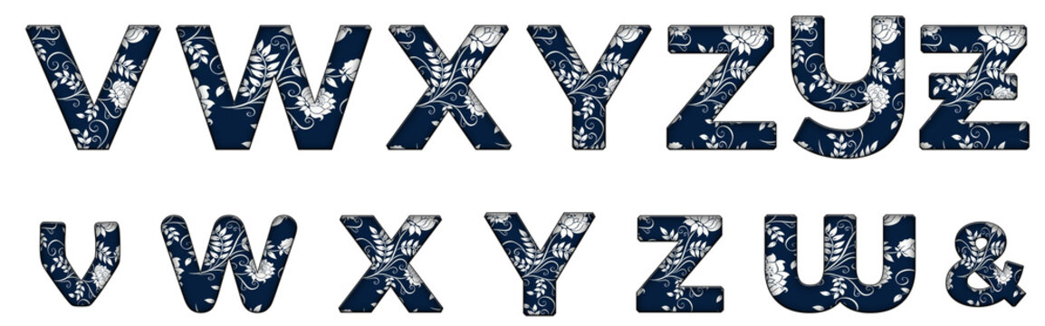 Floral seamless pattern design V, W, X, Y, Z word design text alphabet letter typography font design
