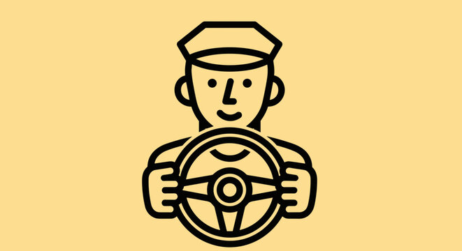 Cartoon Captain Holding Steering Wheel.