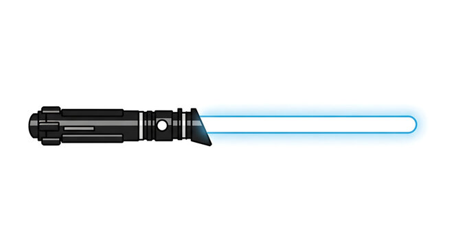 A sleek black lightsaber with a bright blue blade, symbolizing power and precision in a futuristic design
