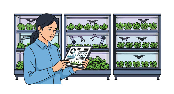 Smart farming greenhouse hydroponic monitoring agriculture technology indoor plants flat vector